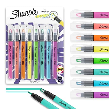 Sharpie Clear View Highlighter Stick Assorted Colors Pack of 8