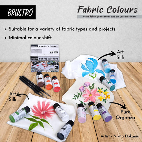 Brustro Fabric Colours Set of 12 x 30ml Textile Paint Kit