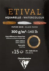 Clairefontaine Etival Black Watercolour Pad A5 300gsm 15 Sheets
