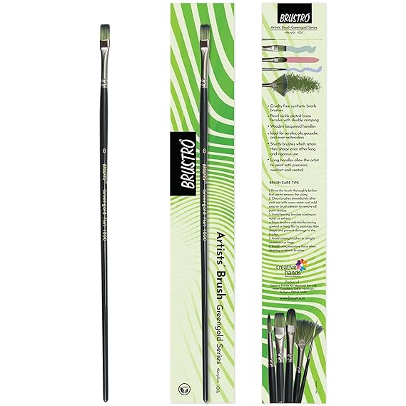 Brustro Flat Brush Greengold 1800 Acrylic & Oil Size 8