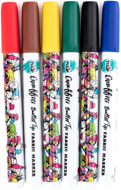 Tulip Graffiti Fabric Markers Rainbow Bullet Tip Pack of 6