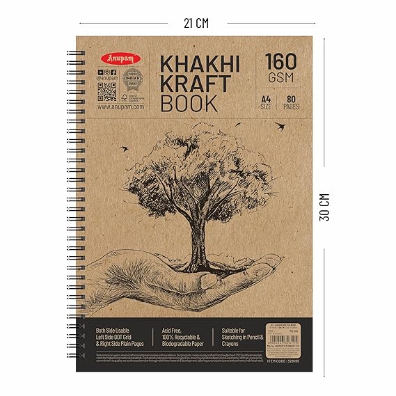 Anupam 100% Recycled Khakhi Kraft Sketchbook A4 160 GSM 80 Pages
