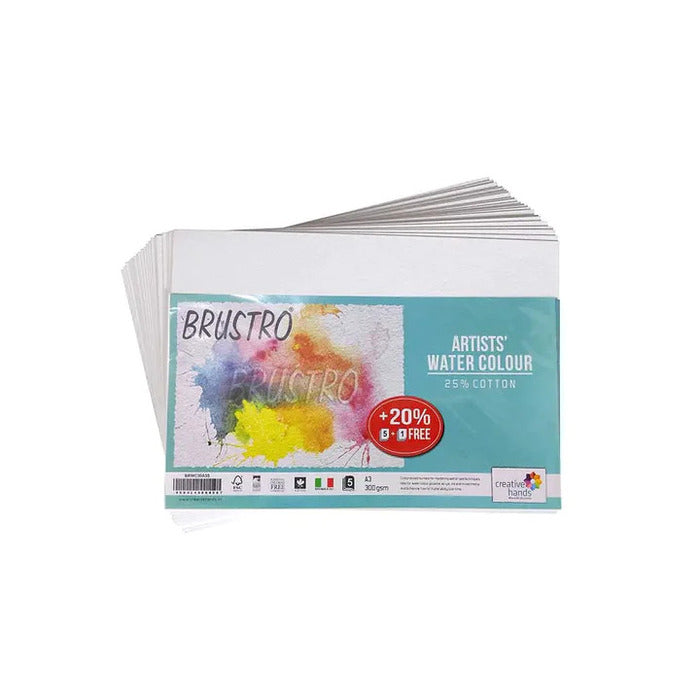 BRUSTRO ARTISTS' WATERCOLOUR PAPER 300 GSM 25% COTTON CP A3