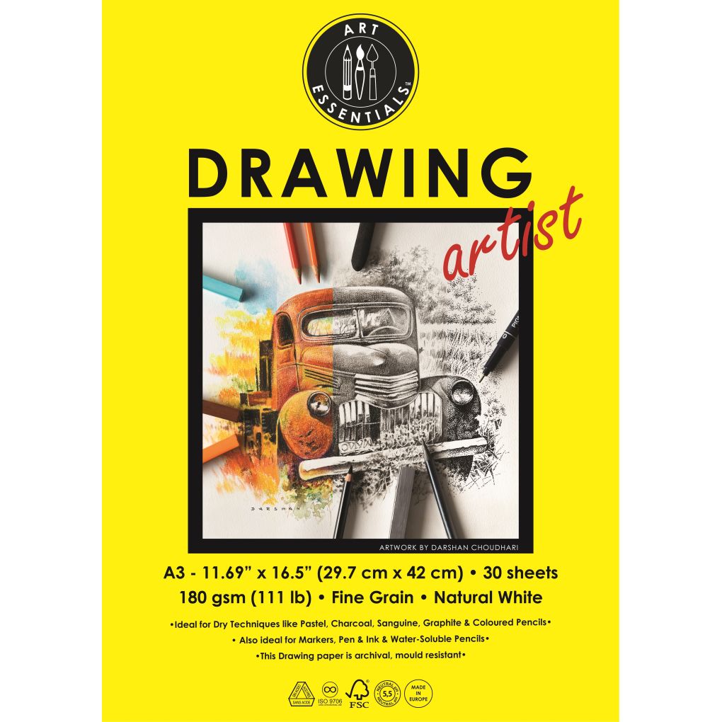 Art Essentials Drawing Pad A3 180 GSM 30 Sheets Fine Grain