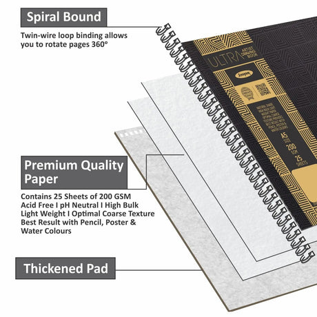 Anupam Ultra Artist Drawing Book -  Wireo Bound - 200gsm Cartridge Paper Anupam