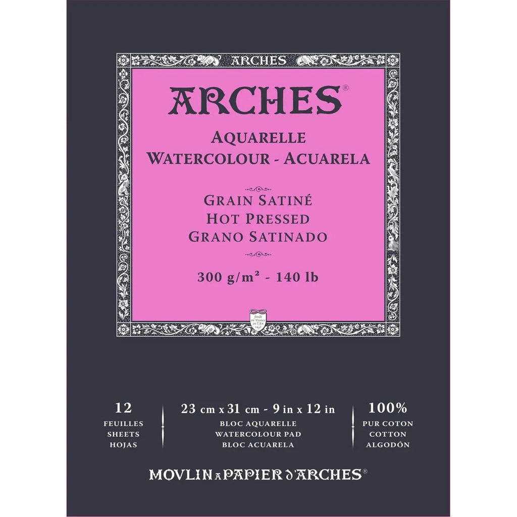 Arches Watercolour- Aquarelle -Natural White Short Side Glued Pad of 12 Sheets Arches