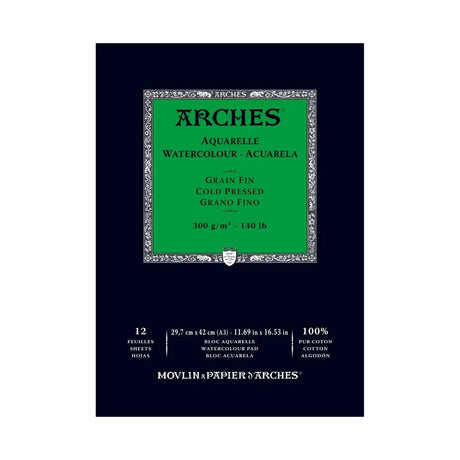 Arches Watercolour- Aquarelle -Short Side Glued Pad of 12 Sheets Arches