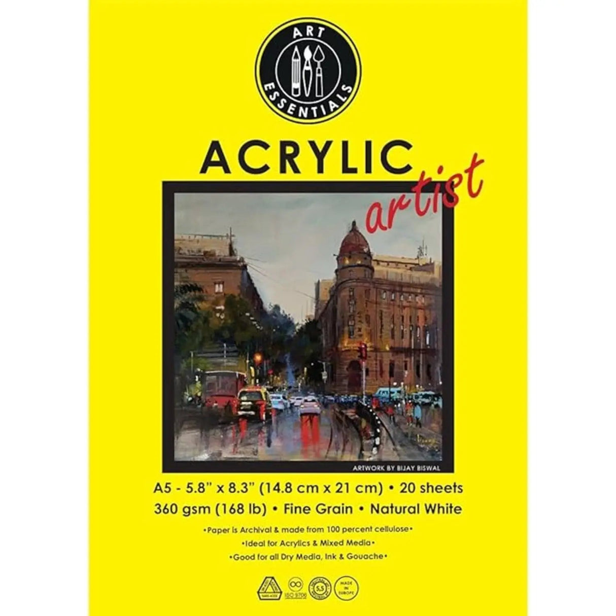 Art Essentials Artist Acrylic Natural White Fine Grain 360 GSM Poly Pack Art Essentials