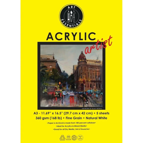 Art Essentials Artist Acrylic Natural White Fine Grain 360 GSM Poly Pack Art Essentials