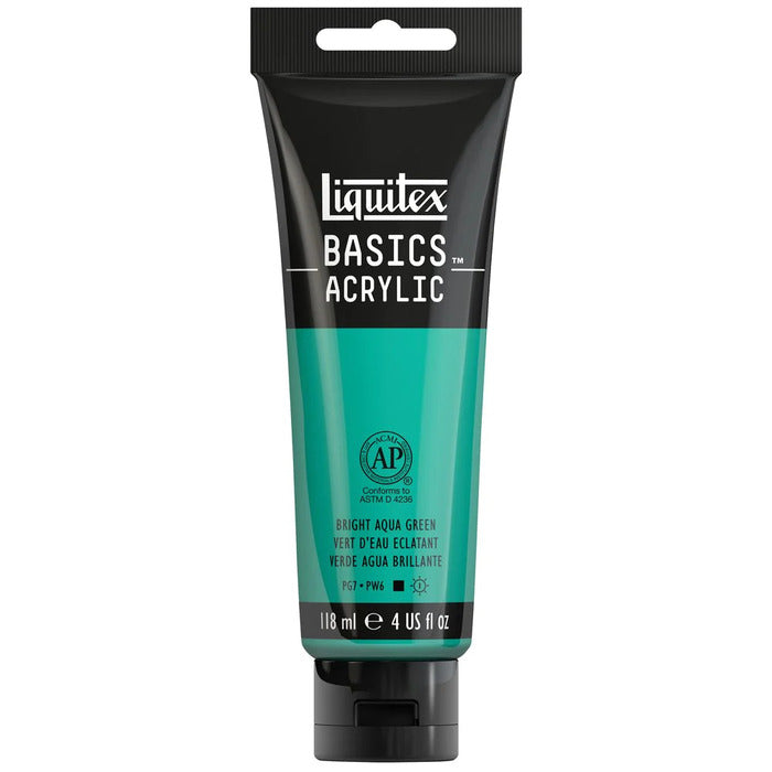 Bright Aqua Green Liquitex Basic acrylic paint tube.