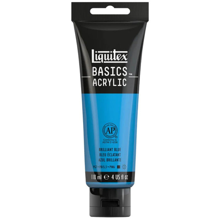 Brilliant Blue Liquitex Basic acrylic paint tube.