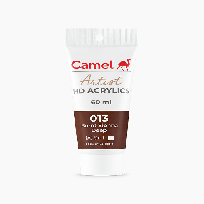 60ml tube of Camel HD Acrylic paint in Burnt Sienna Deep Color.