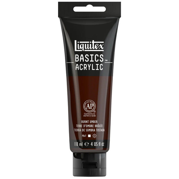 Burnt Umber Liquitex Basic acrylic paint tube.