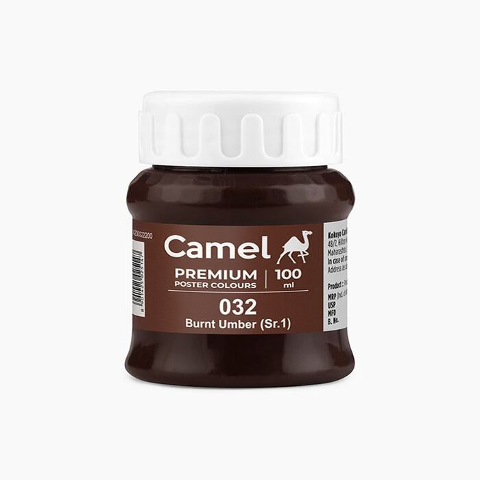 Camel premium poster color in a shade of Burnt Umber 100ml.