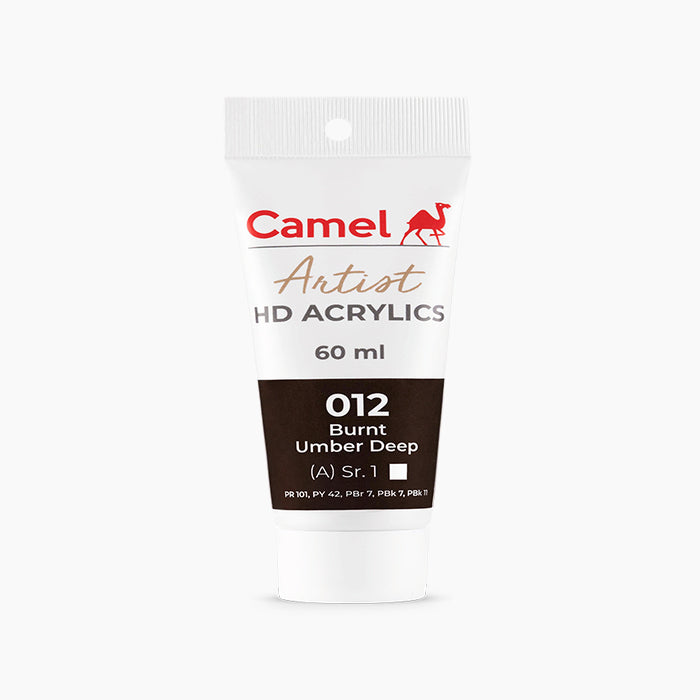 60ml tube of Camel HD Acrylic paint in Burnt Umber Deep Color.