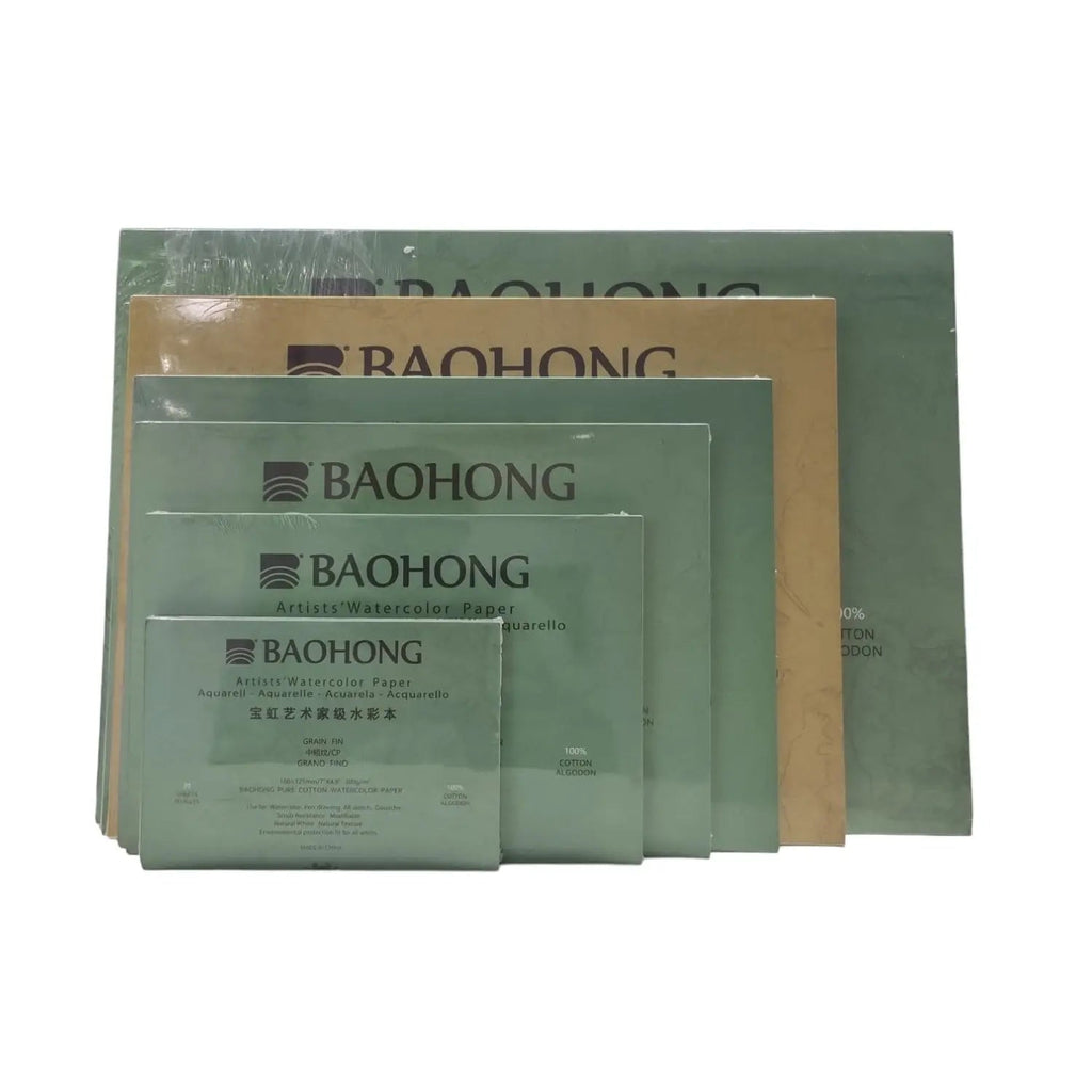 Baohong Artists Watercolour Paper - Natural White  300 GSM - 100% Cotton Paper Glued 4 Side Pad (Block) Of 20 Sheet (Artist Level) Baohong