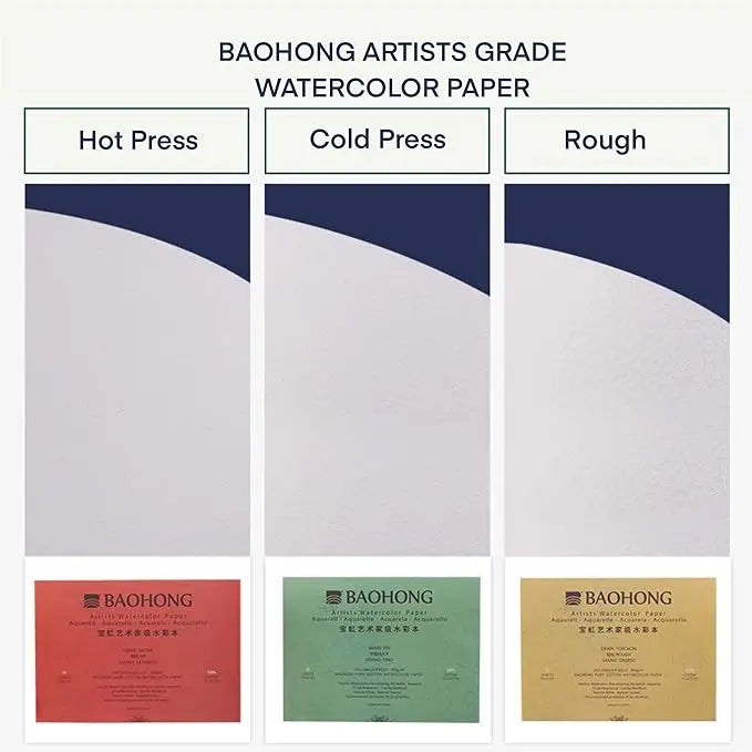 Baohong Artists Watercolour Paper - Natural White  300 GSM - 100% Cotton Paper Glued 4 Side Pad (Block) Of 20 Sheet (Artist Level) Baohong