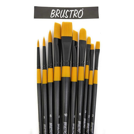 Brustro Artists Gold Taklon Brushes for Acrylics, Oil and Watercolour Set Of 10 Brustro
