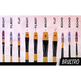 Brustro Artists Gold Taklon Brushes for Acrylics, Oil and Watercolour Set Of 10 Brustro