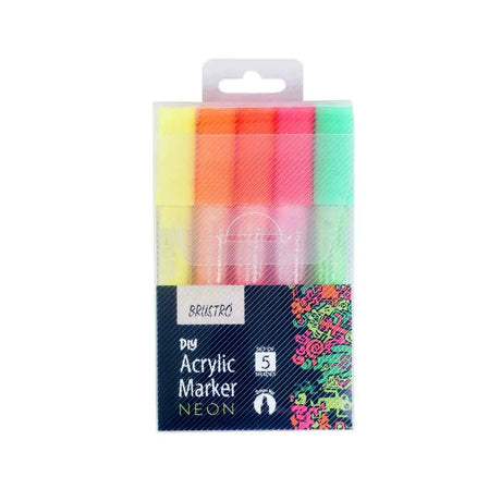Brustro DIY Acrylic Marker Fluorescent Set of 5 Shades - Pack Photo
