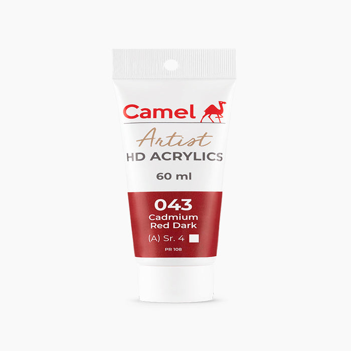 60ml tube of Camel HD Acrylic paint in Cadmium Red Dark Color.