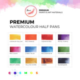 Thoovi Premium Watercolor Half Pans Set of 12 Cosmos Shades Chart