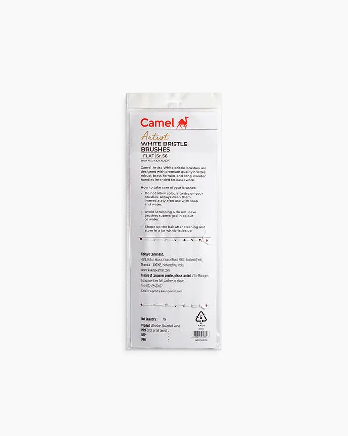 Camel Camlin Brushes Series 56 White Bristles Flat Brush Set Camel