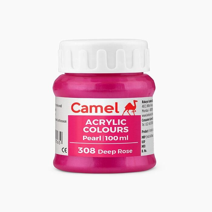 Camel acrylic Pearl Deep Rose color paint.