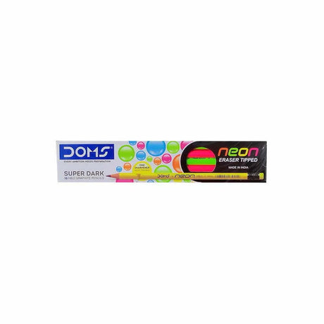 Doms Neon Eraser Tip HB-2 Super Dark Graphite Pencil Box Doms