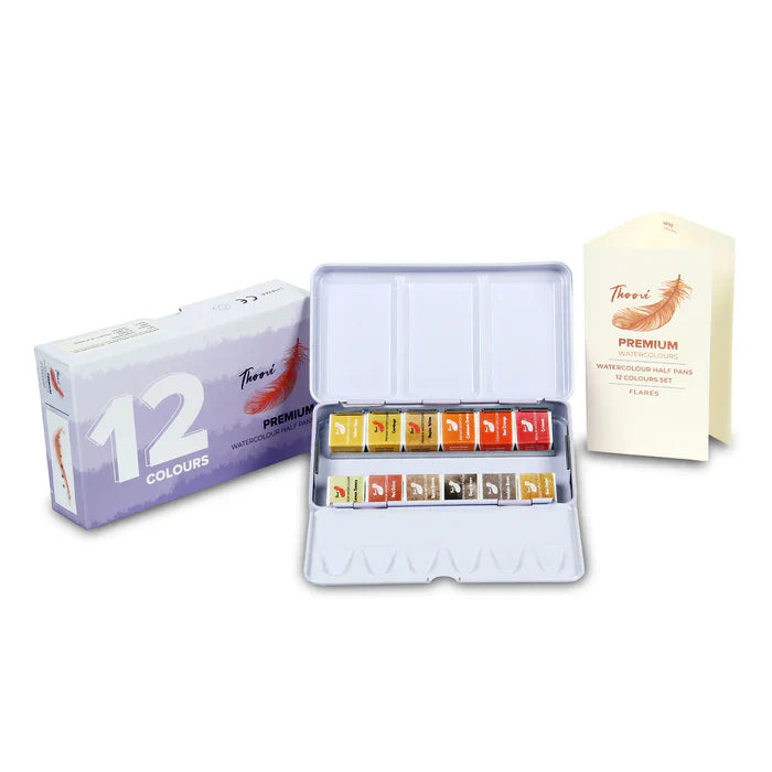 Thoovi Premium Watercolor Half Pans  Set of 12 Flares shades