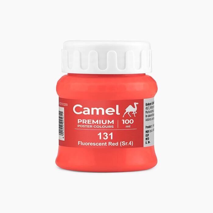 Camel premium poster color in a shade of Fluorescent Red 100ml.