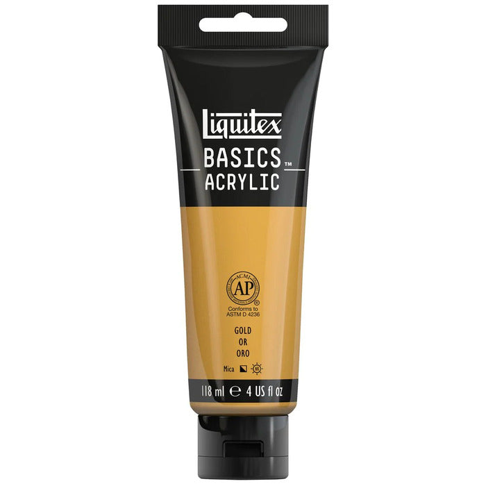 Gold Liquitex Basic acrylic paint tube.