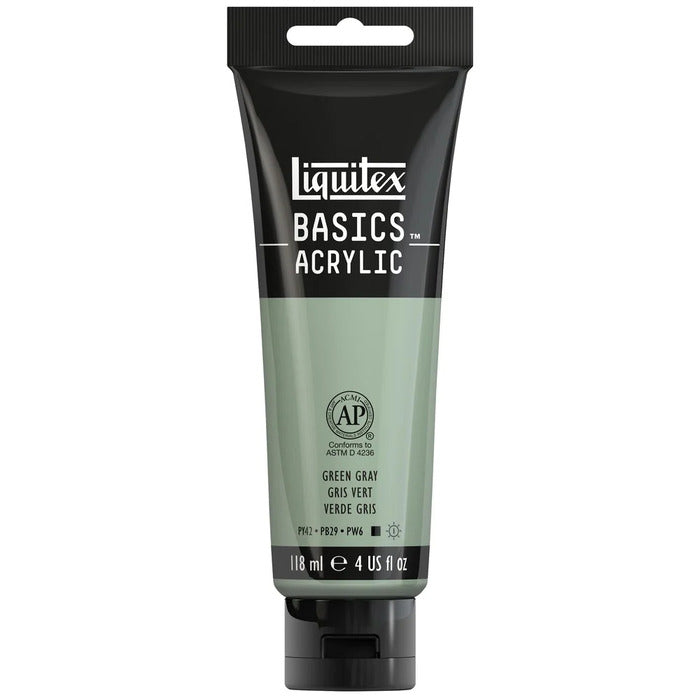 Green Gray Liquitex Basic acrylic paint tube.