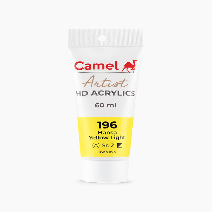 60ml tube of Camel HD Acrylic paint in Hansa Yellow Light Color.