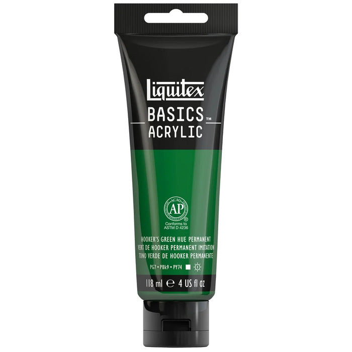 Hooker's Green Hue Permanent Liquitex Basic acrylic paint tube.