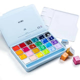 A blue case with 24 assorted color paint shades by HIMI.