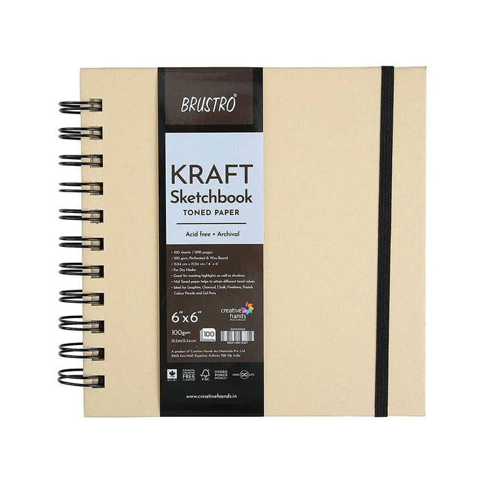 BRUSTRO KRAFT SKETCHBOOK TONED PAPER 100 GSM 6x6