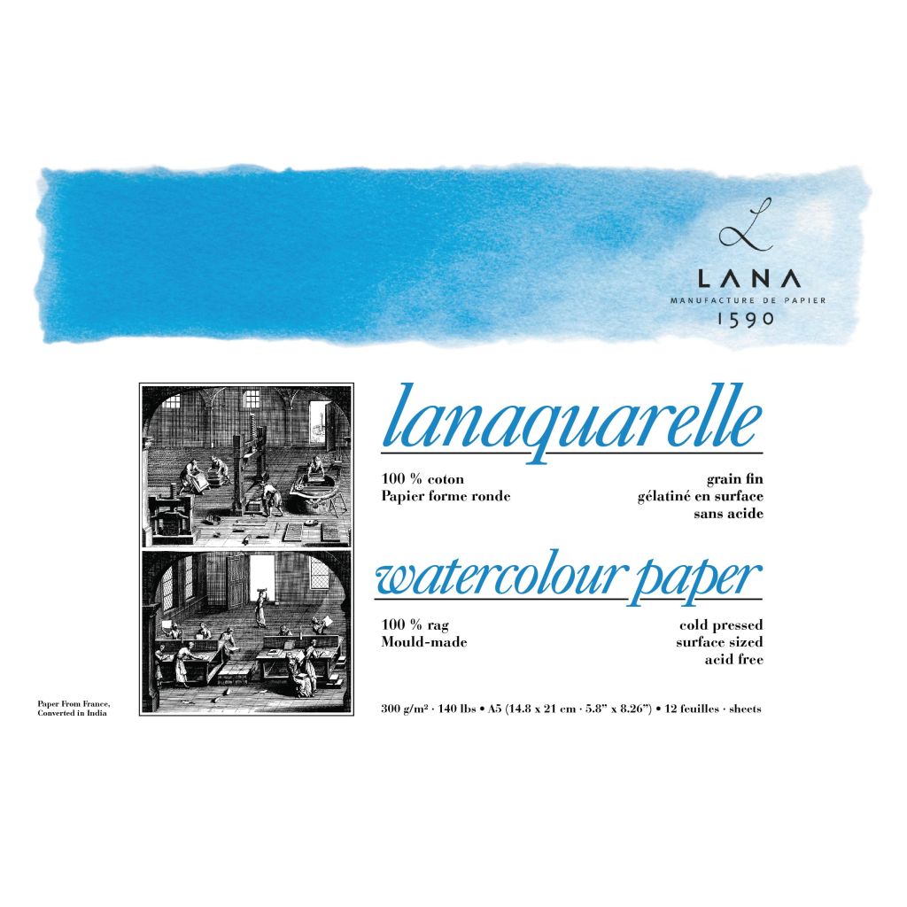 Lana Lanaquarelle A5 300gsm Cold Press Watercolour Paper 12 Sheets