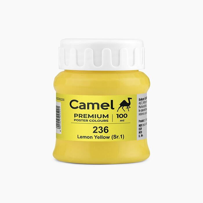 Camel premium poster color in a shade of Lemon Yellow 100ml.