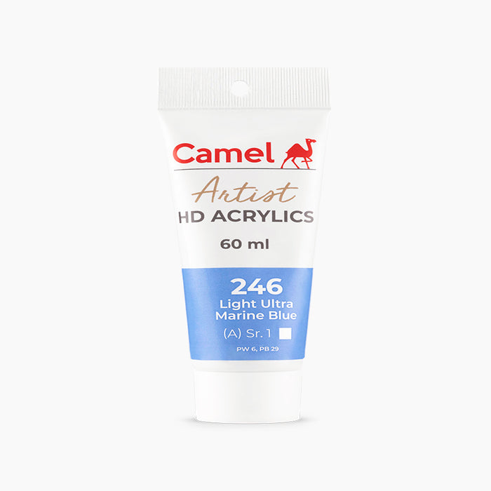 60ml tube of Camel HD Acrylic paint in Light Ultra Marine Blue Color.