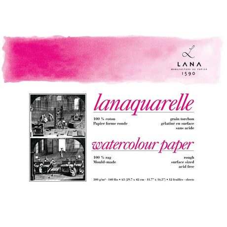 Lana Artists' Watercolour - Lanaquarelle Natural White 300 gsm 100% Cotton Paper Pad Canvazo