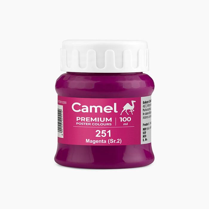 Camel premium poster color in a shade of magenta 100ml.