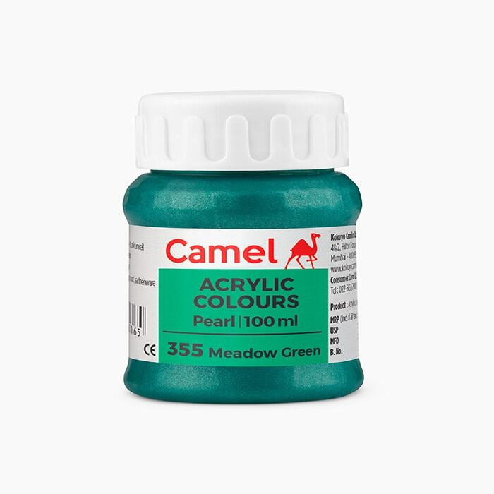 Camel acrylic Pearl Meadow Green color paint.