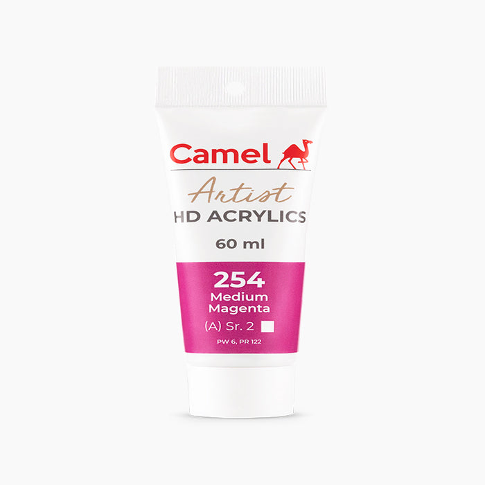 60ml tube of Camel HD Acrylic paint in Medium Magenta Color.