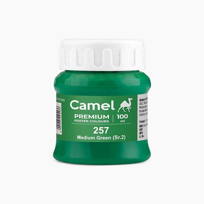 Camel premium poster color in a shade of Medium Green 100ml.