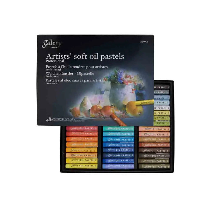 A BOX OF GALLERY ARTISTS SOFT OIL PASTEL COLOURS IN 48 SHADES