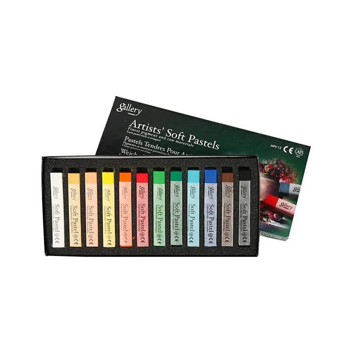 A BOX OF GALLERY ARTISTS SOFT PASTEL COLOURS IN 12 SHADES