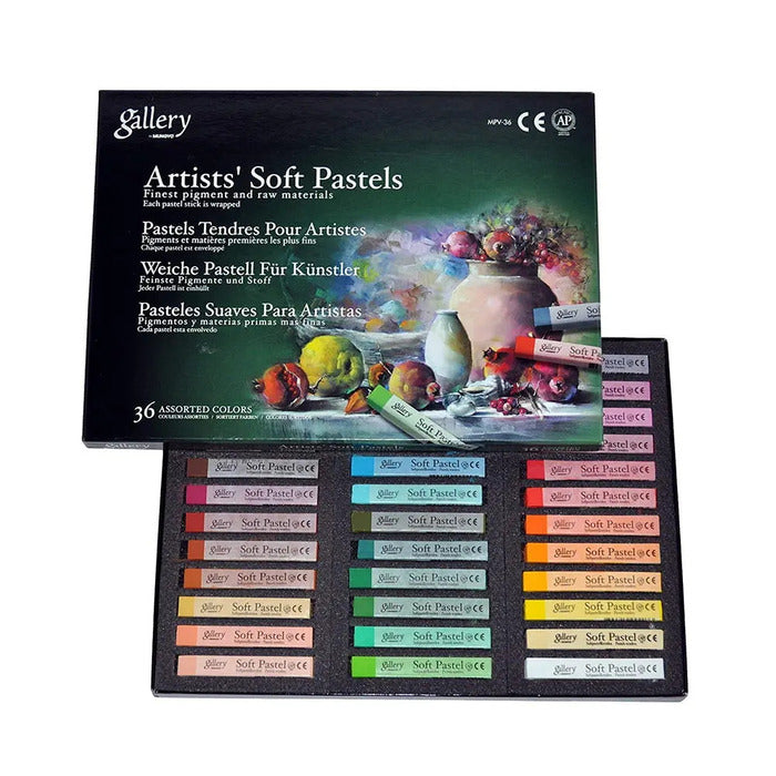 A BOX OF GALLERY ARTISTS SOFT PASTEL COLOURS IN 36 SHADES