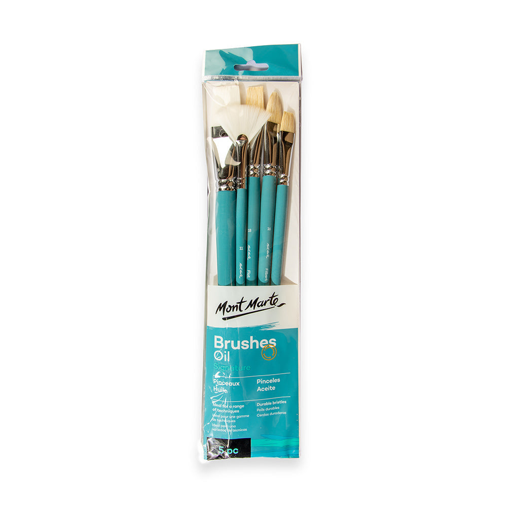 Mont Marte Oil Brushes Signature 5pc Taklon Hog Hair Set