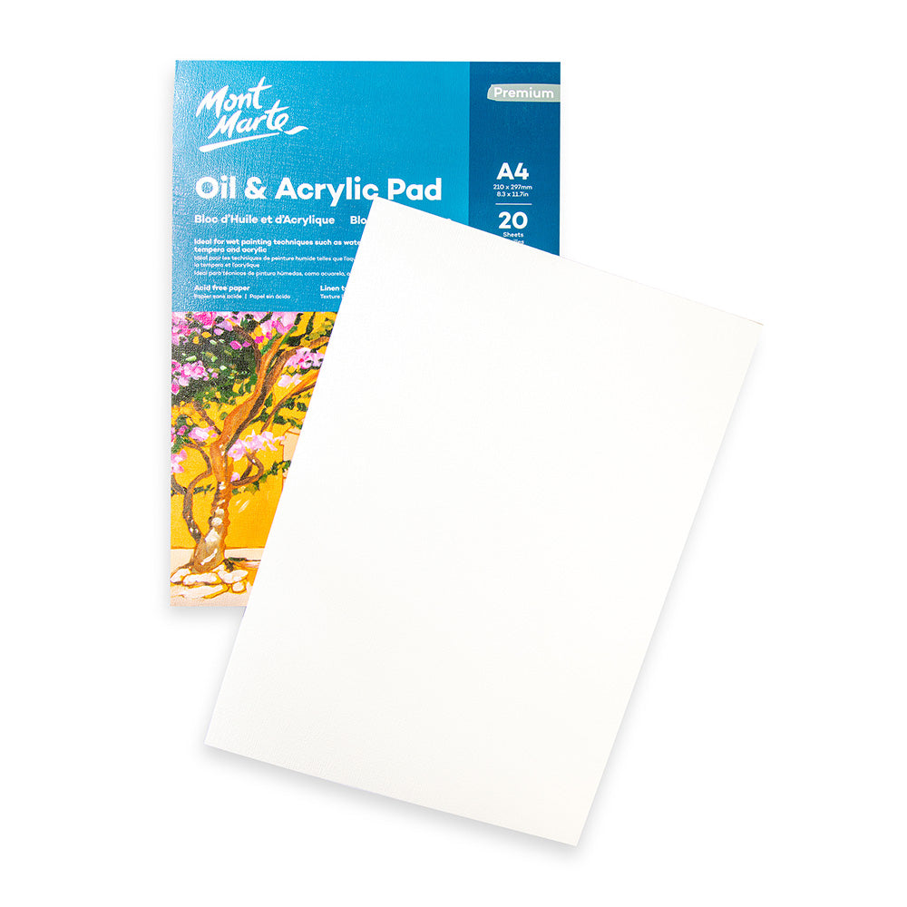 Mont Marte Oil & Acrylic Pad Premium A4 20 Sheets 350gsm